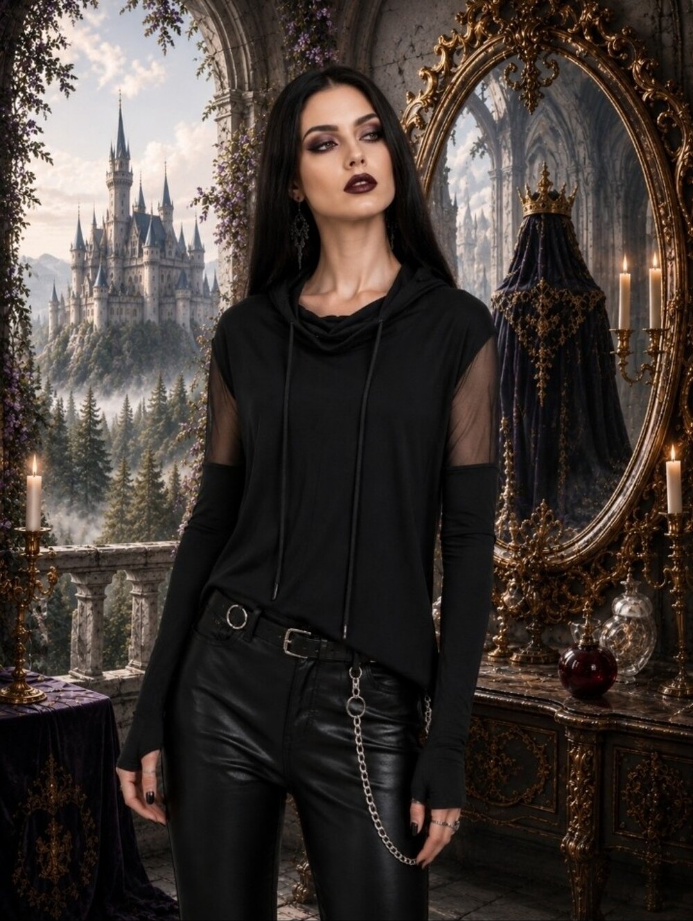 Blackmilk Rogue Ninja Black Hooded Mesh Sleeve Top, Small